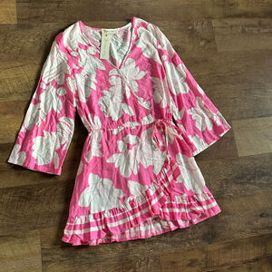 Women's Ocean Drive Pink White Floral Wrap Mini Dress S
